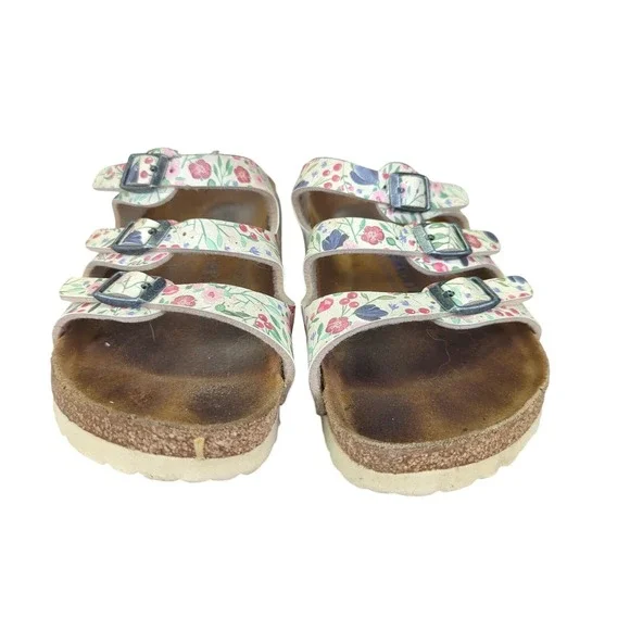 Birkenstock Florida Floral Sandals Womens 6 6.5 37 Triple Strap Summer Casual - Picture 3 of 8